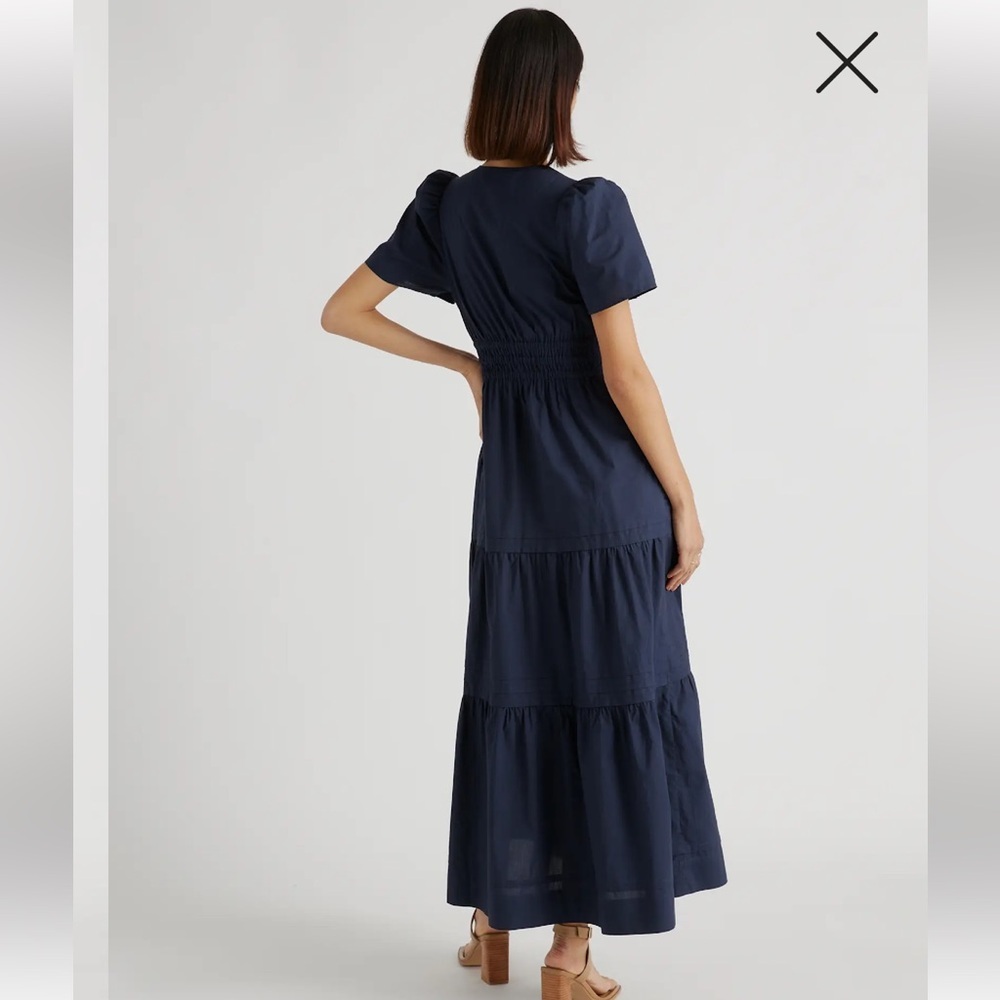 NWT Quince 100% Organic Cotton Navy Poplin Tiered Maxi Dress Women’s Sz Medium - Picture 2 of 11
